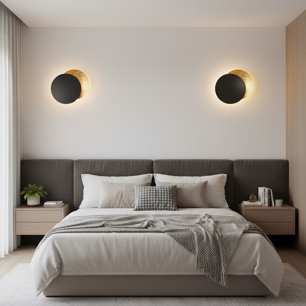 Discola schijf wandlamp – modern koperen halo ontwerp met ronde kap voor woonkamer of slaapkamer N20