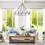 Load image into Gallery viewer, Rowan Modern Wagon Wheel Round Chandelier - Industrial Farmhouse Iron Lighting Fixture
