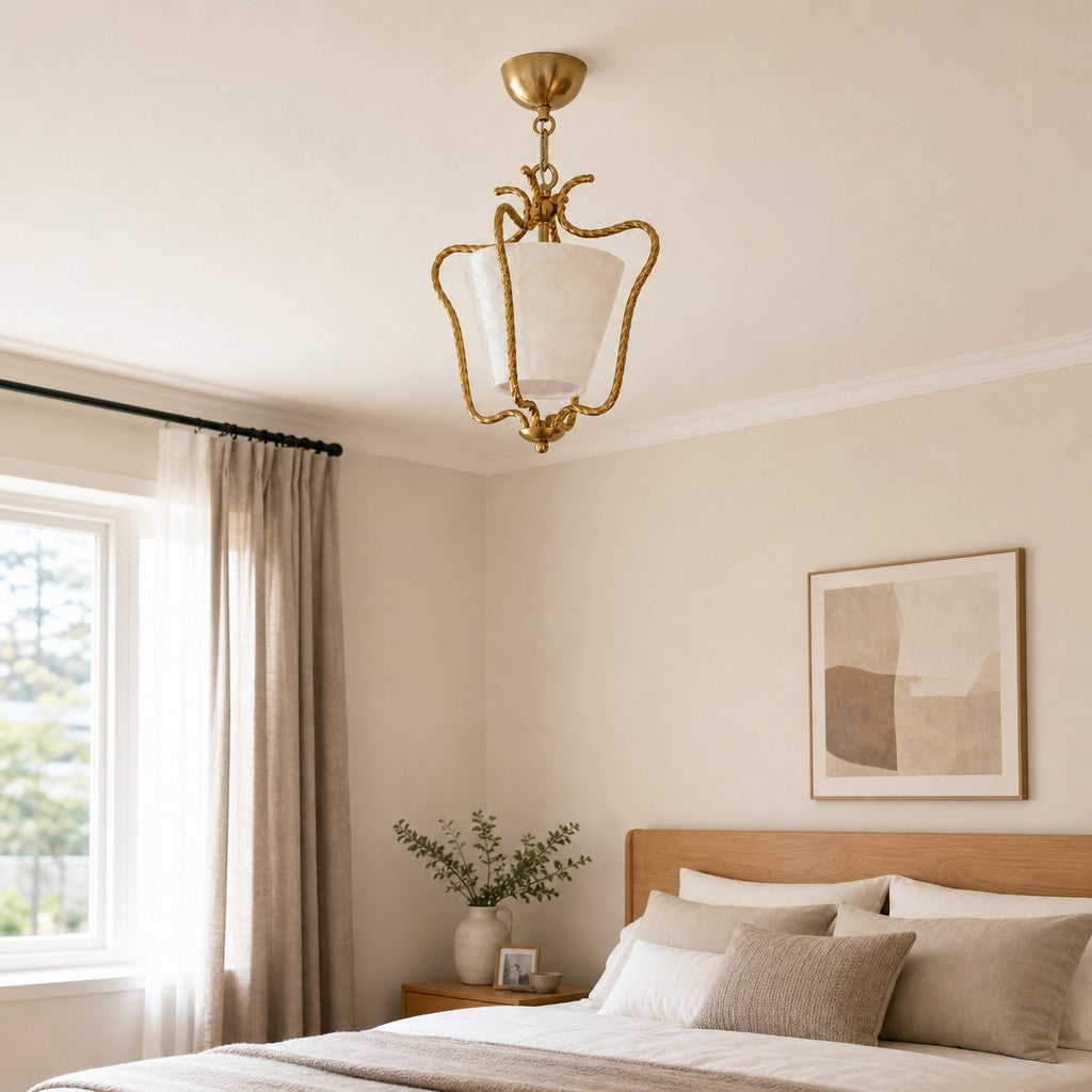Lunavera Mid-Century Capiz Shell Drum Ceiling Light for Balcony and Hallway
