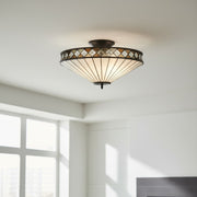 TF Fargo Półprzylegająca Lampa Sufitowa — Klasyczna Lampa Deco z Dekoracyjnym Szklanym Abażurem do Wielu Pomieszczeń