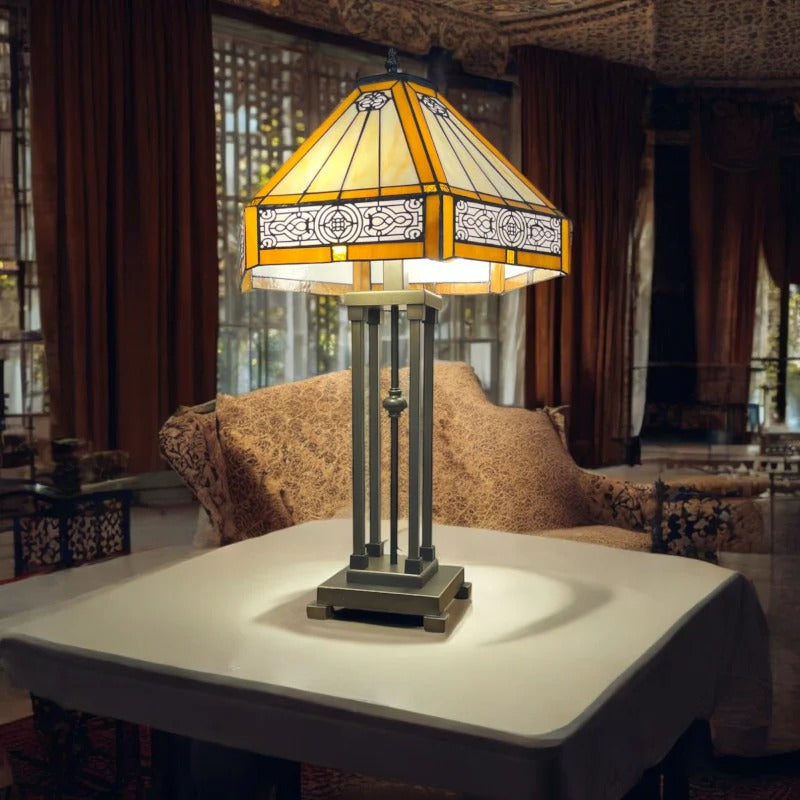 Velora Artisan Dragonfly Stained Glass Table Lamp — Vintage Tiffany Style Accent Light for Living Room