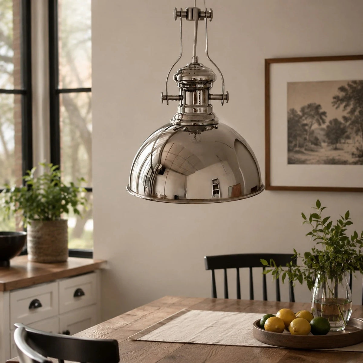 Bauhaus chrome dome pendant light