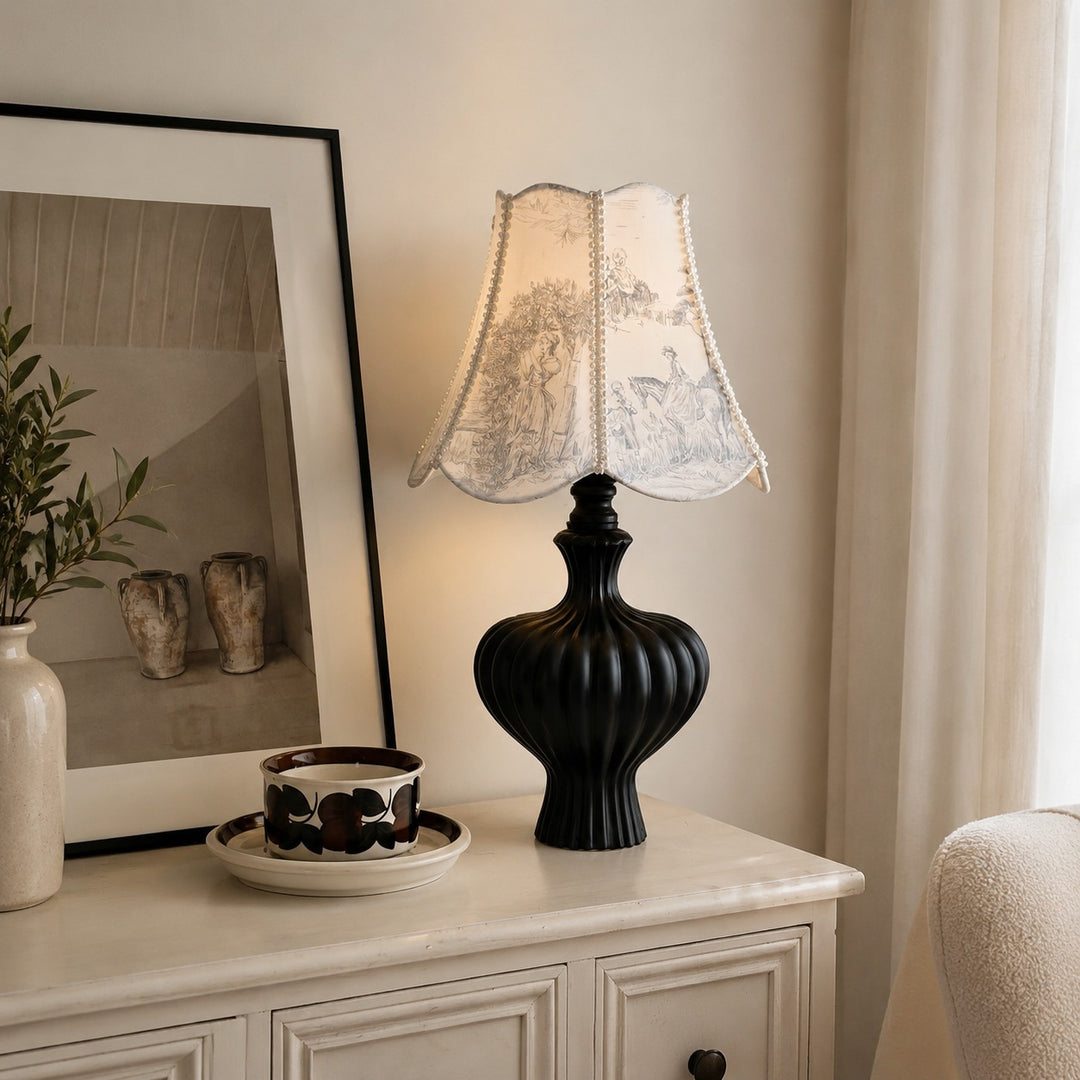 Lampada da tavolo vintage francese con paralume stampato