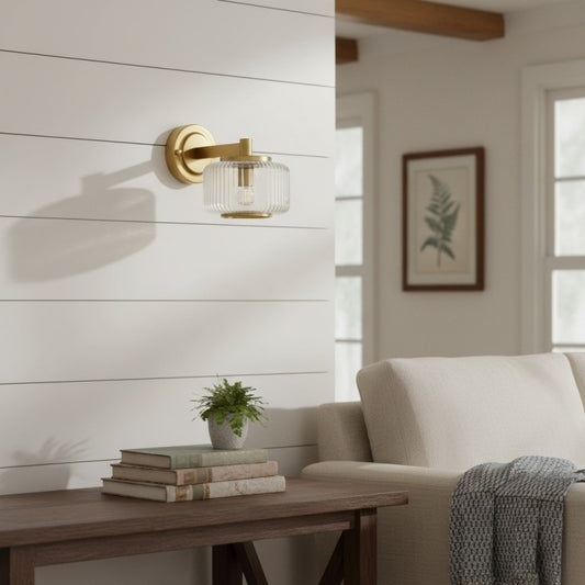 Lámpara de Pared con Pantalla de Vidrio Acanalado Canovus - Aplique Elegante de Latón para Iluminación de Sala