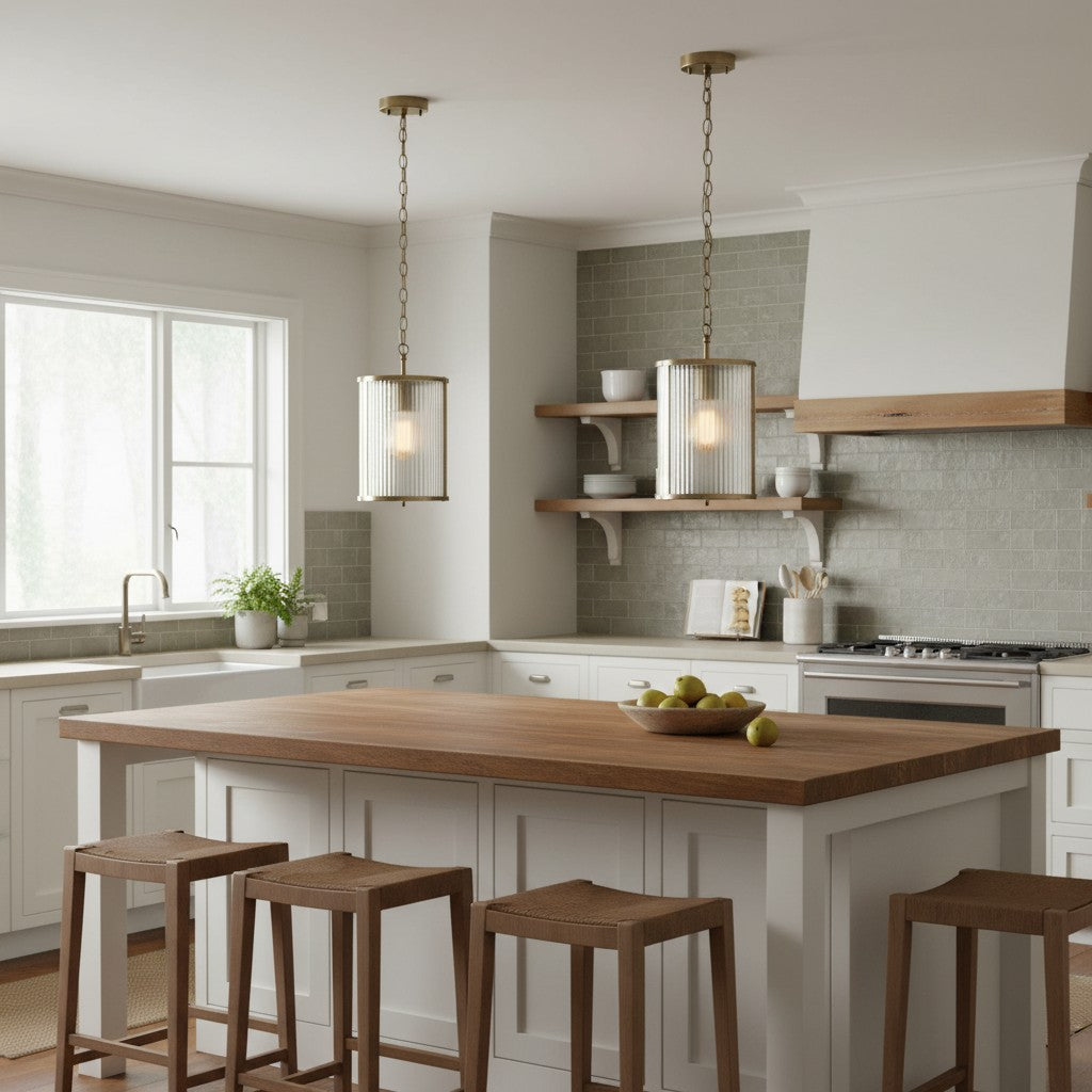 RibGlow gerippte Glas-Hängeleuchte – Hängeleuchte im Antikstil für Esszimmer