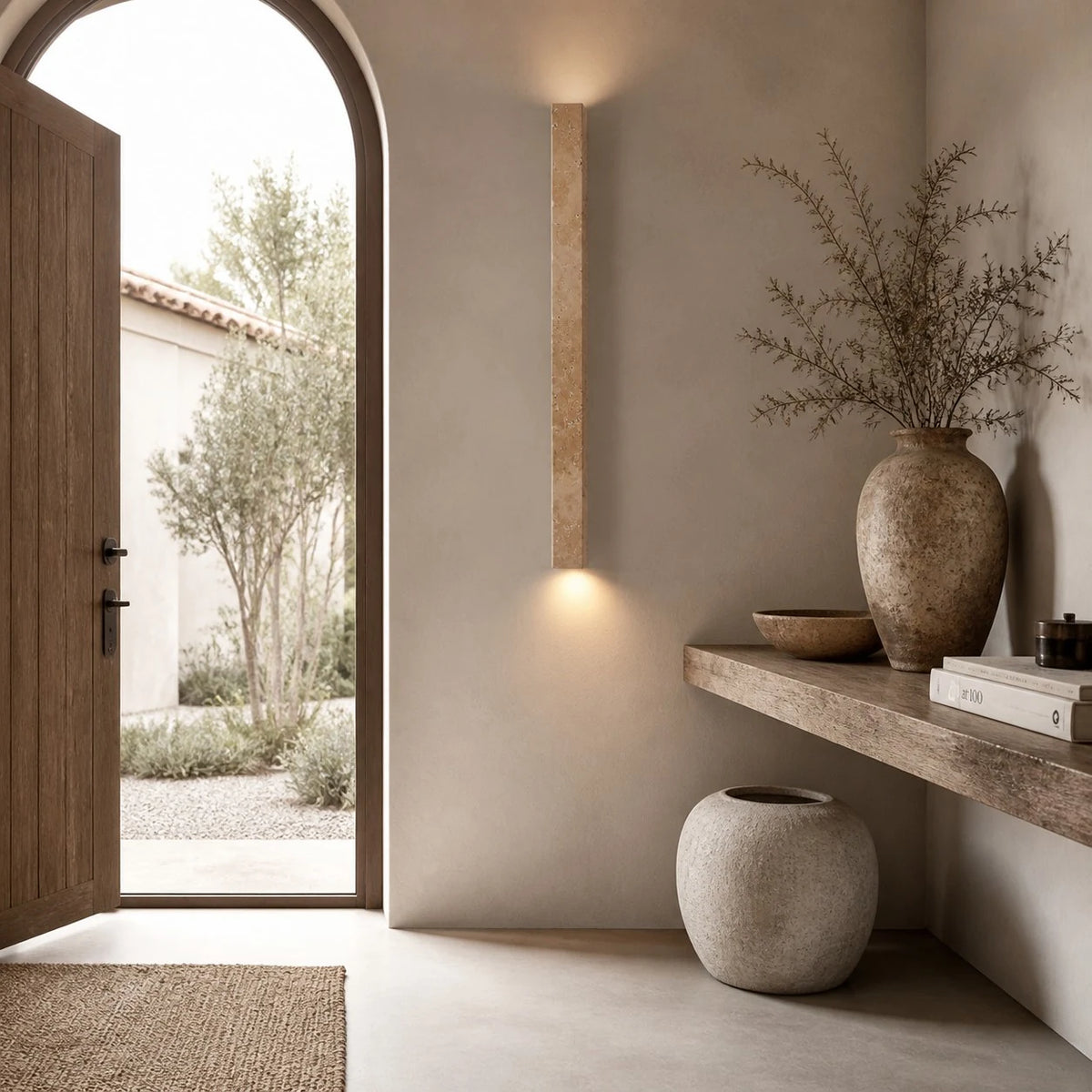 stone linear wall sconce scene