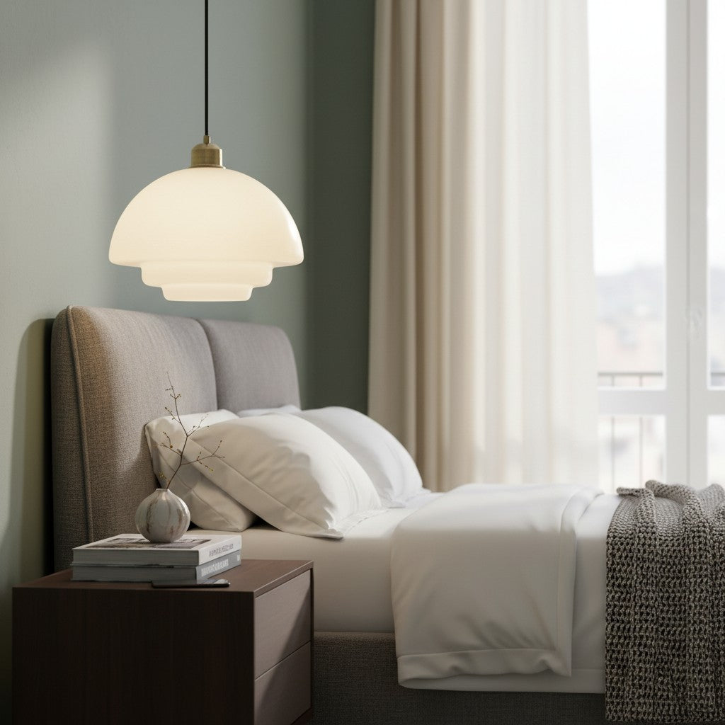 Opalisse Art Deco Hanglamp – Melkglas Koepel Plafondlamp voor Eetkamer U25