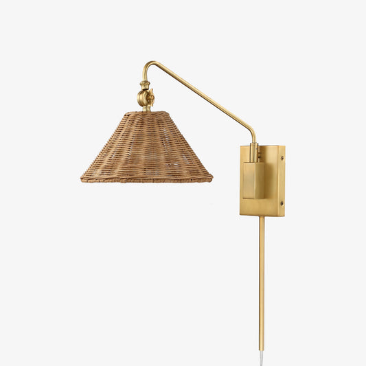Welanery scharnierende rotan wandlamp - landelijke stijl lamp voor lezen naast het bed