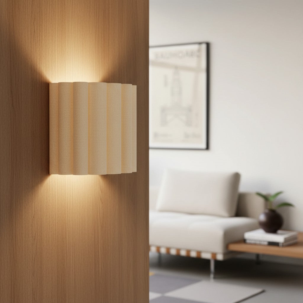 Velura Linnen Gevouwen Wandlamp - Stoffen Zacht Geplooid Ontwerp Sfeerverlichting voor Slaapkamer of Gang