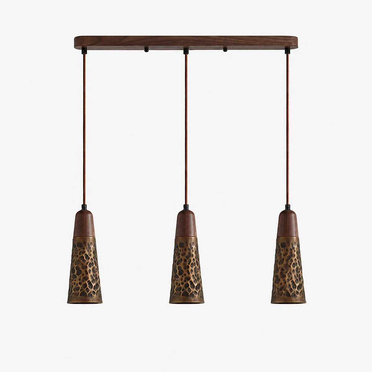 Style A three-light hammered copper pendant