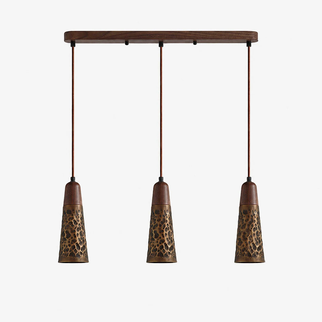 Style A three-light hammered copper pendant
