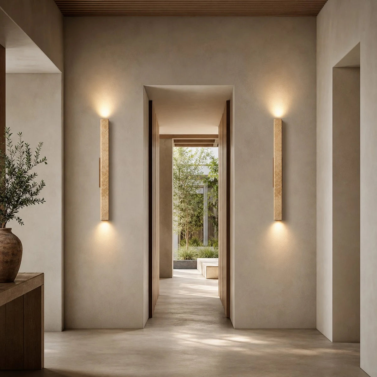 stone linear wall sconce scene
