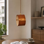 Cargar imagen en el visor de la Galería, Hand-laced leather cylinder pendant light in an interior setting