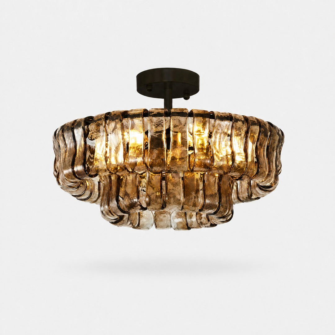 Franse vintage kroonluchter van geribbeld glas