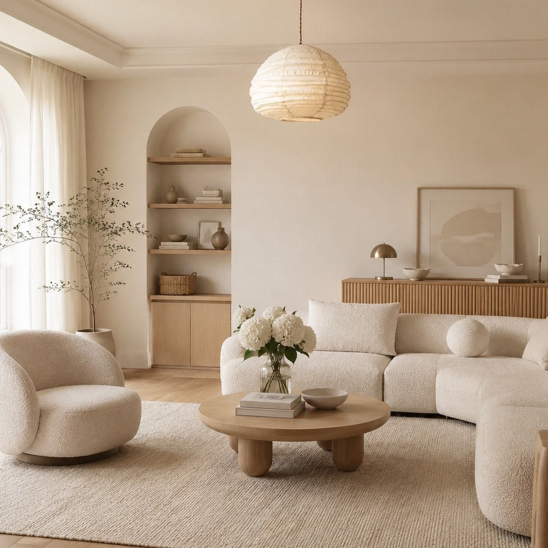 Lampa wisząca z naturalnego lnu w stylu wabi-sabi