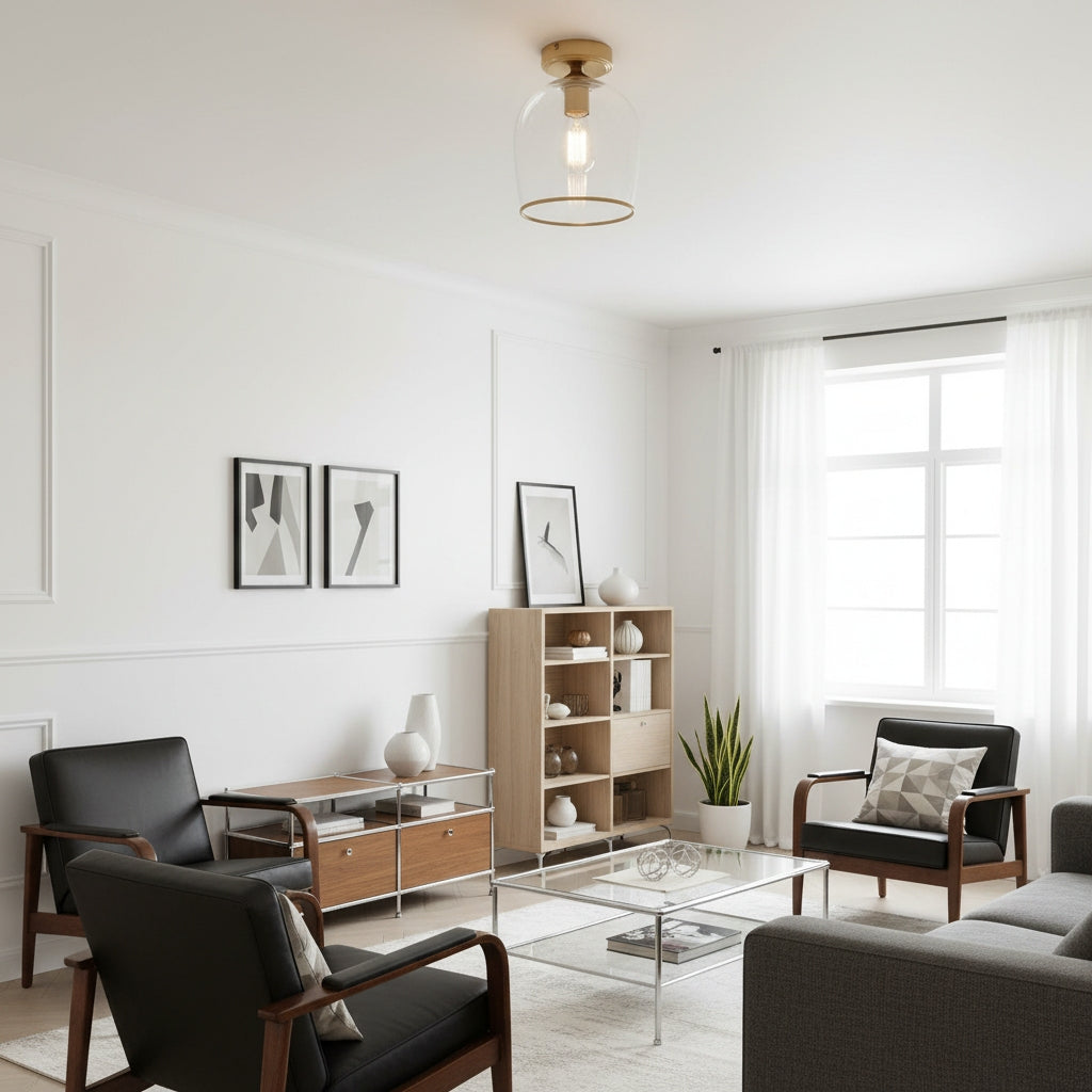 Brazara Koepel Plafondlamp - Industrieel Geribbeld en Helder Glas voor Woonkamer