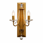 Cargar imagen en el visor de la Galería, Vintage brass crystal double wall sconce on a white background