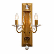 Vintage brass crystal double wall sconce on a white background