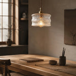 Cargar imagen en el visor de la Galería, Vintage Ripple Glass Pendant Light With Warm Brass Accent