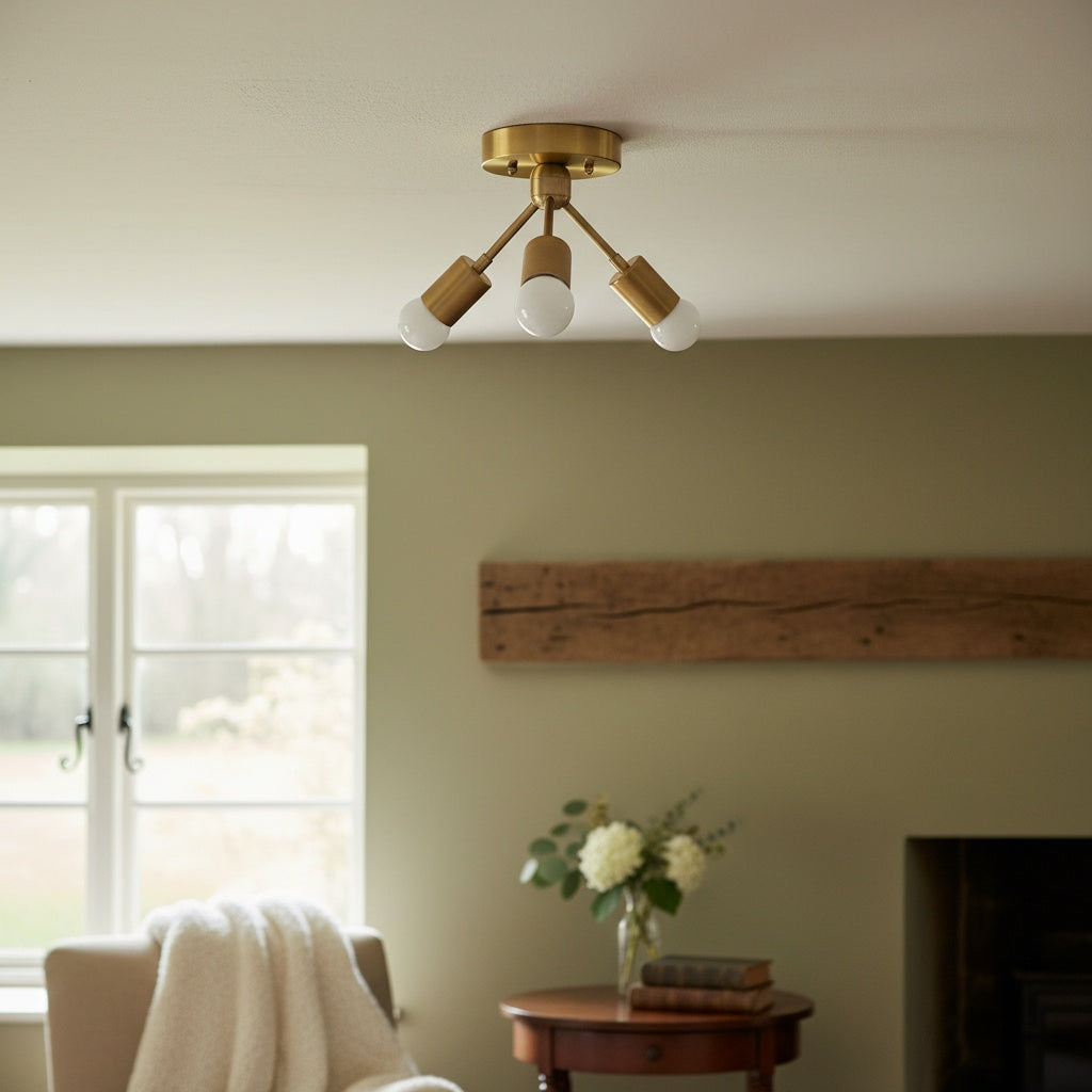 Mobilux Line Modern Brass Flush Mount - Minimalist Gold Ceiling Light for Bedroom