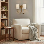 Applique murale double moderne Roven avec bras courbés et abat-jours en tissu – Éclairage d'accent classique pour chambre à coucher