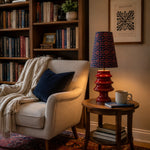 Afbeelding laden in galerijweergave, Embroidered Fabric and Sculptural Ceramic Table Lamp