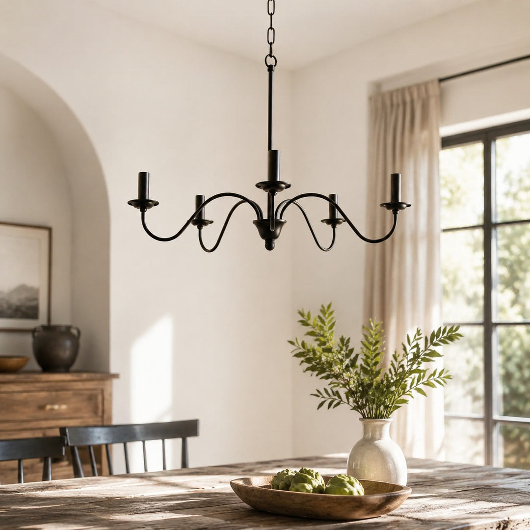 Lámpara de araña vintage de hierro negro estilo candelabro