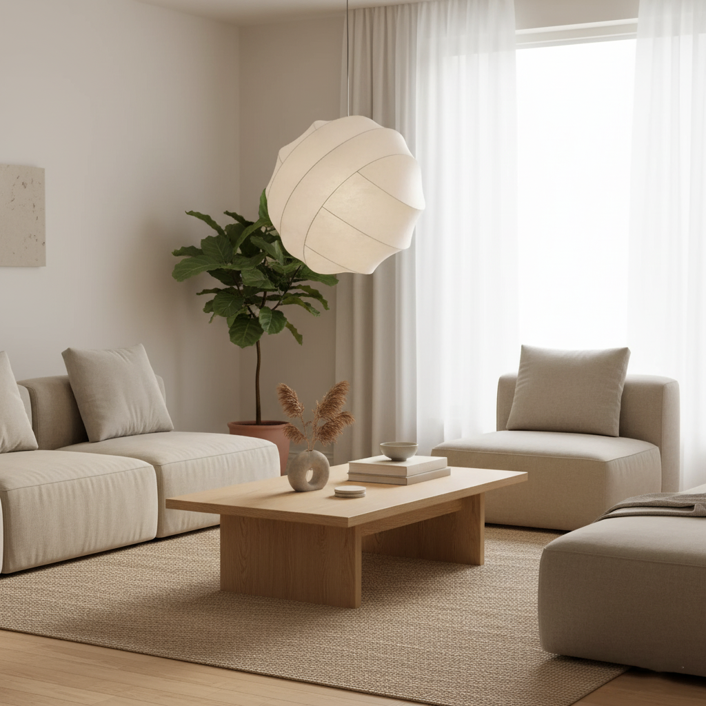 Lampada a Sospensione a Sfera in Seta Wabi Sabi Japandi