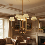 Load image into Gallery viewer, Ruchee Chandelier – Layered Fabric Shade Brass Ceiling Light for Dining or Living Spaces