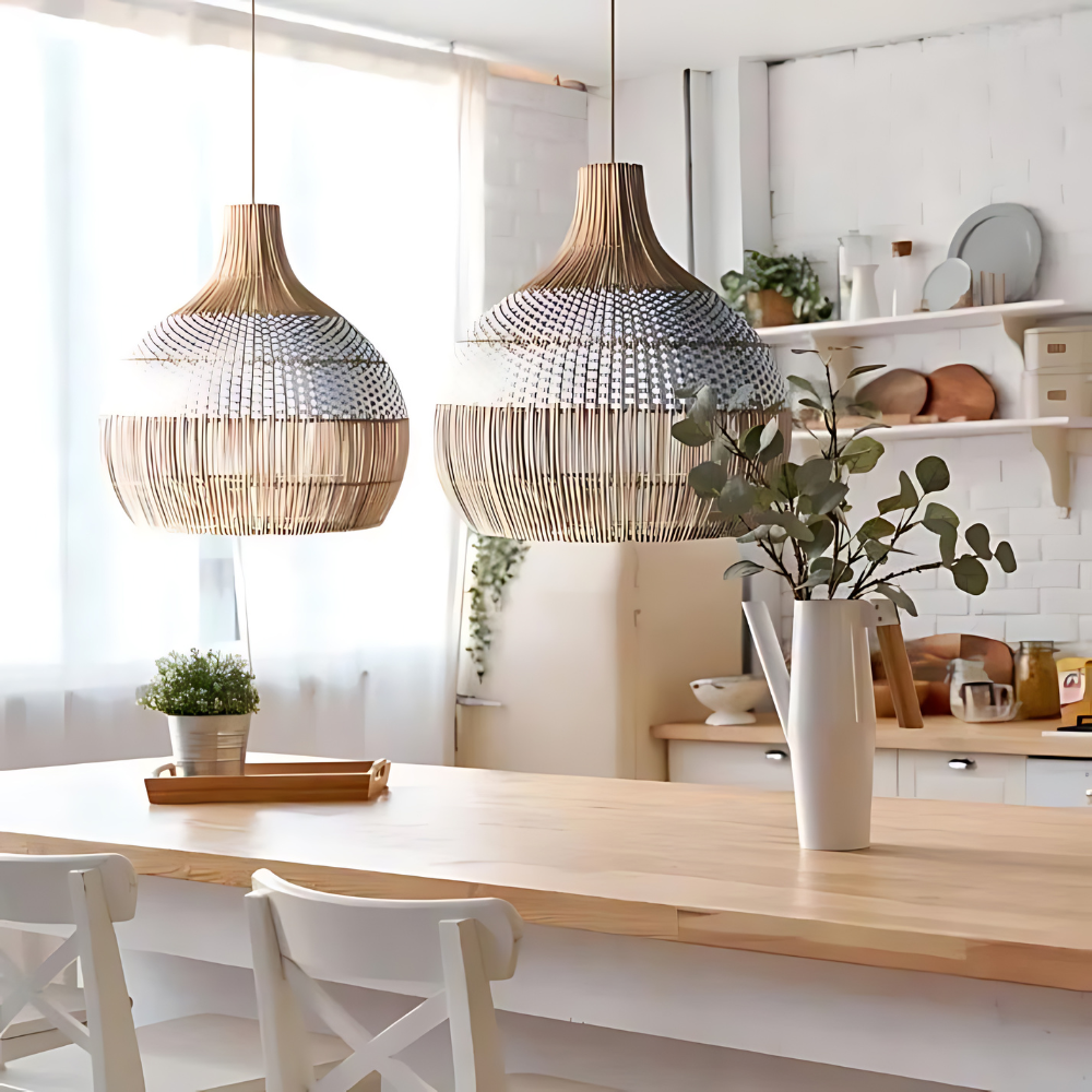 Lekka biała elegancja naturalna lampa wisząca z rattanu