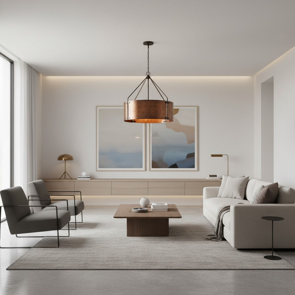 Oryven Moderne Rustieke Hanglamp - Trommelkap Hanglamp - Veelzijdige Industriële Stijl voor Thuis U07