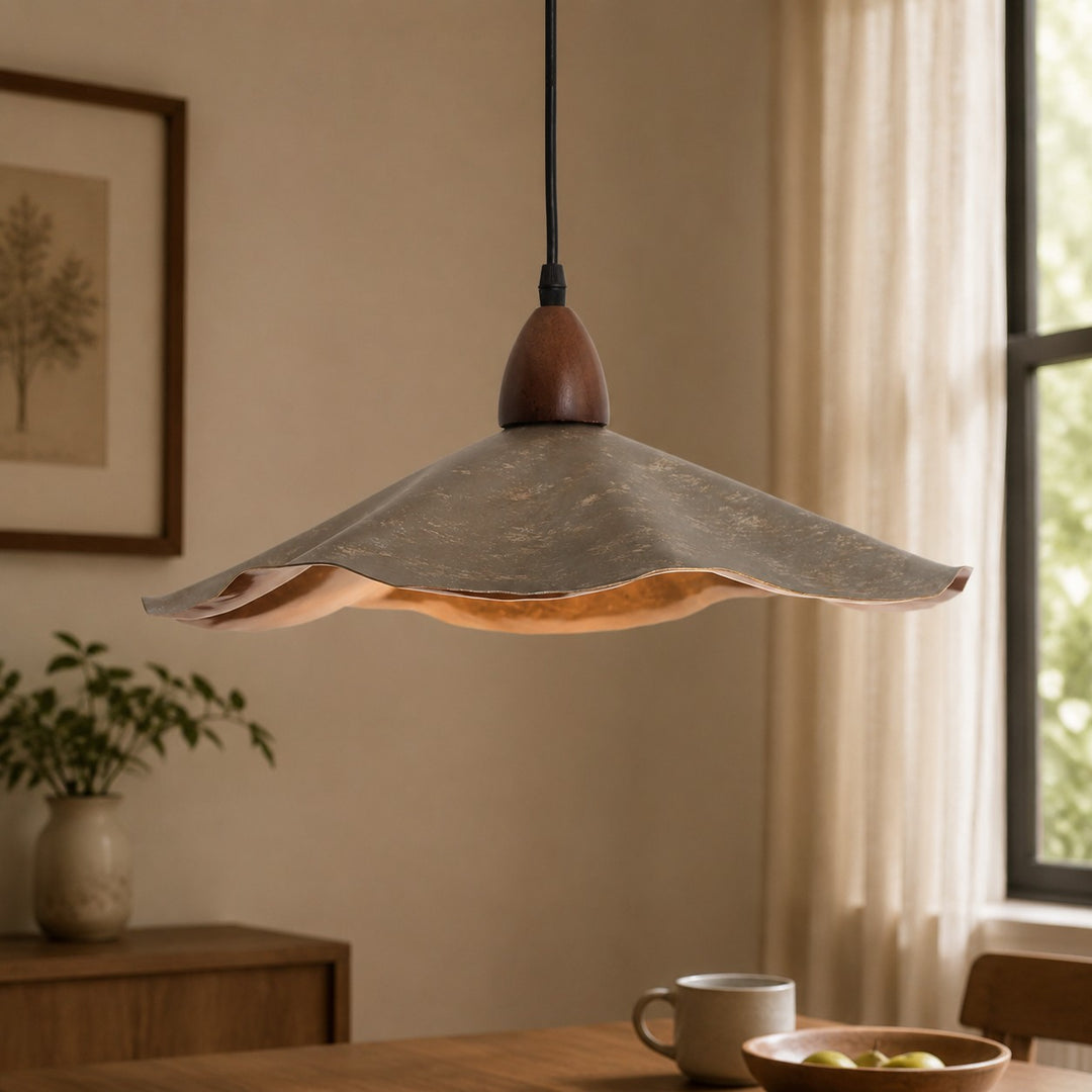 Vintage Wavy Pendant Light with Aged Metal Shade