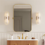 Load image into Gallery viewer, Ferosa Elegant Boat-Shaped Wall Lamp – Brass Finish with Milk Glass Linear Design
