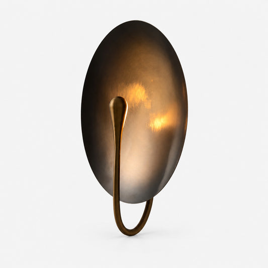 Antique bronze sculptural disc wall sconce