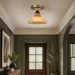 Cargar imagen en el visor de la Galería, Amber pleated flush mount ceiling light in an entryway