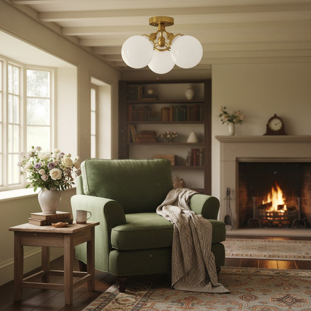 Glorica Glass Globe Light - Mid Century Semi Flush Ceiling Lamp