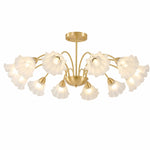 Załaduj obraz do przeglądarki galerii, Solid brass twelve-arm floral glass chandelier on a white background