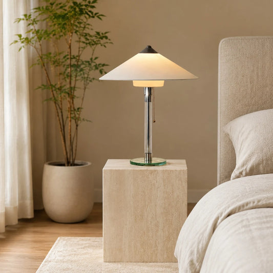 Bedside Travertine Nightstand Scene