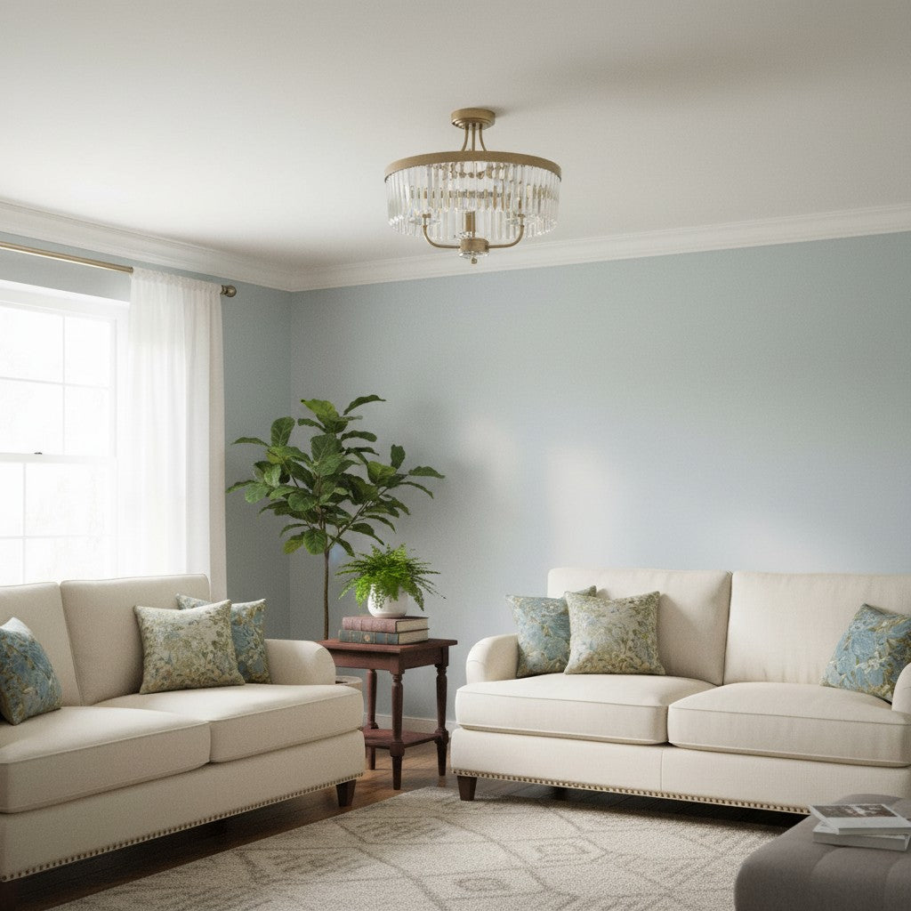 Beveline 3 luces redondo semi empotrado - Pantalla de vidrio facetado acabado metálico para pasillos y dormitorios