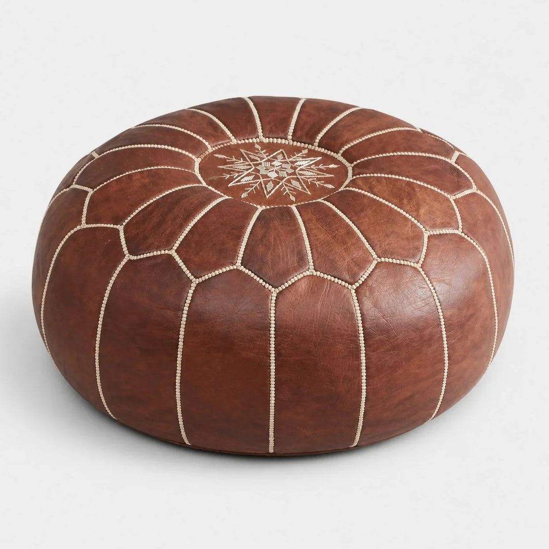 Brauner marokkanischer Pouf Ottoman, runder gesteppt Fußhocker für Wohnzimmer, Schlafzimmer und Boho-Dekor