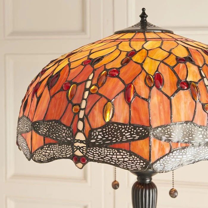 TF Dragonfly Motif Floor Lamp – Vintage Stained-Glass for Living Rooms