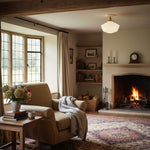 Load image into Gallery viewer, Geotower Glass Brass Ceiling Light - Opal Glass Schoolhouse Shade - Modern Elegance
