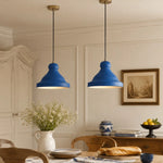 Cargar imagen en el visor de la Galería, Blue metal pendant lamps in a dining room scene