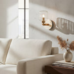 Cargar imagen en el visor de la Galería, Lámpara de Pared Moderna de Mármol Korlisse - Latón Vintage y Acento de Vidrio Transparente para Sala de Estar y Pasillo