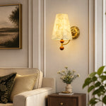 Carica l'immagine nella visualizzazione Galleria, Capiz shell wall sconce illuminating a classic living room wall
