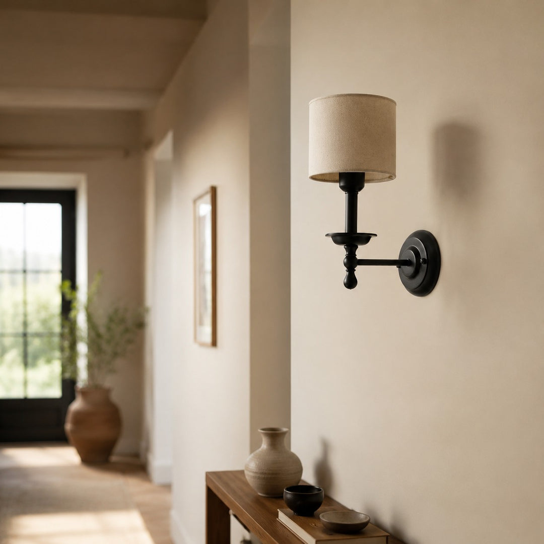 Vintage wandlamp met stoffen kap