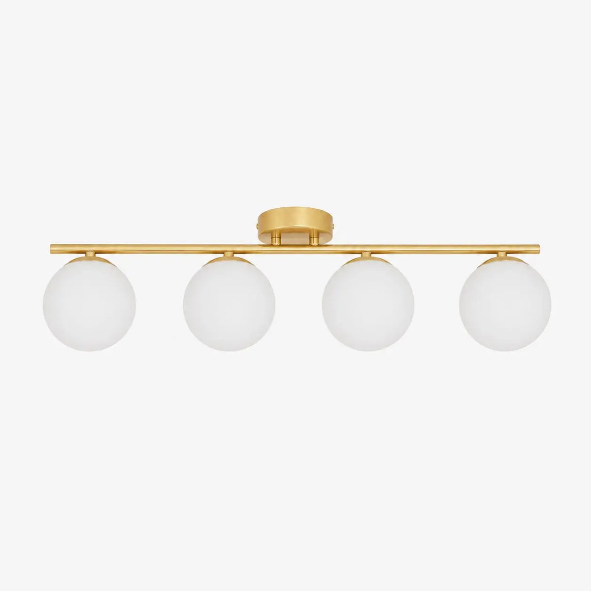 Gold four-light ceiling light with milk glass shades