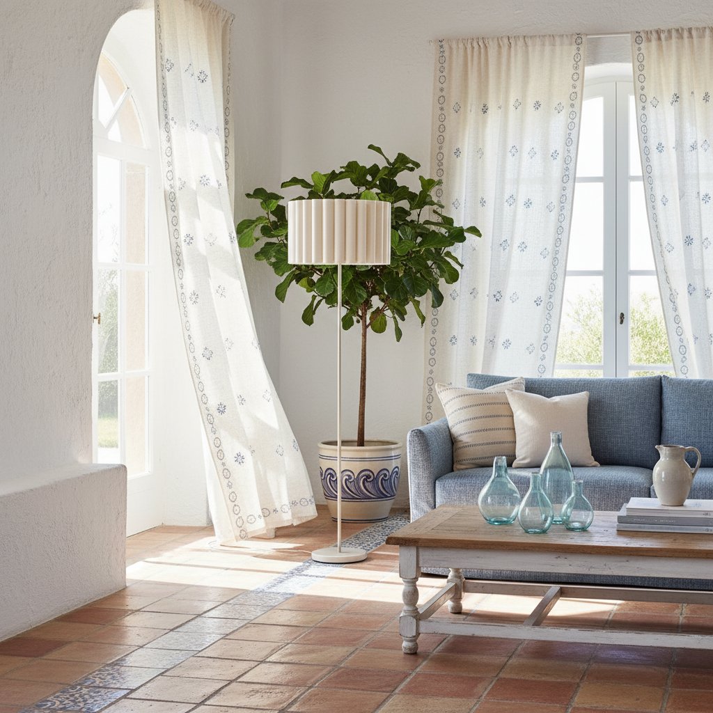 Velura Staande Vloerlamp - Beige Linnen Lampenkap en Metalen Voet