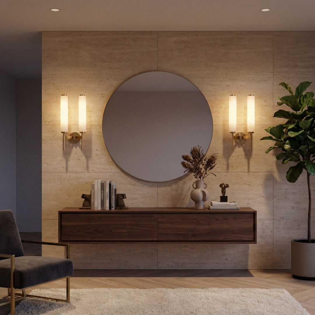 Luxellea Wall Lamp Slim Rod Round Plate Lighting Minimalist Modern Style for Any Room