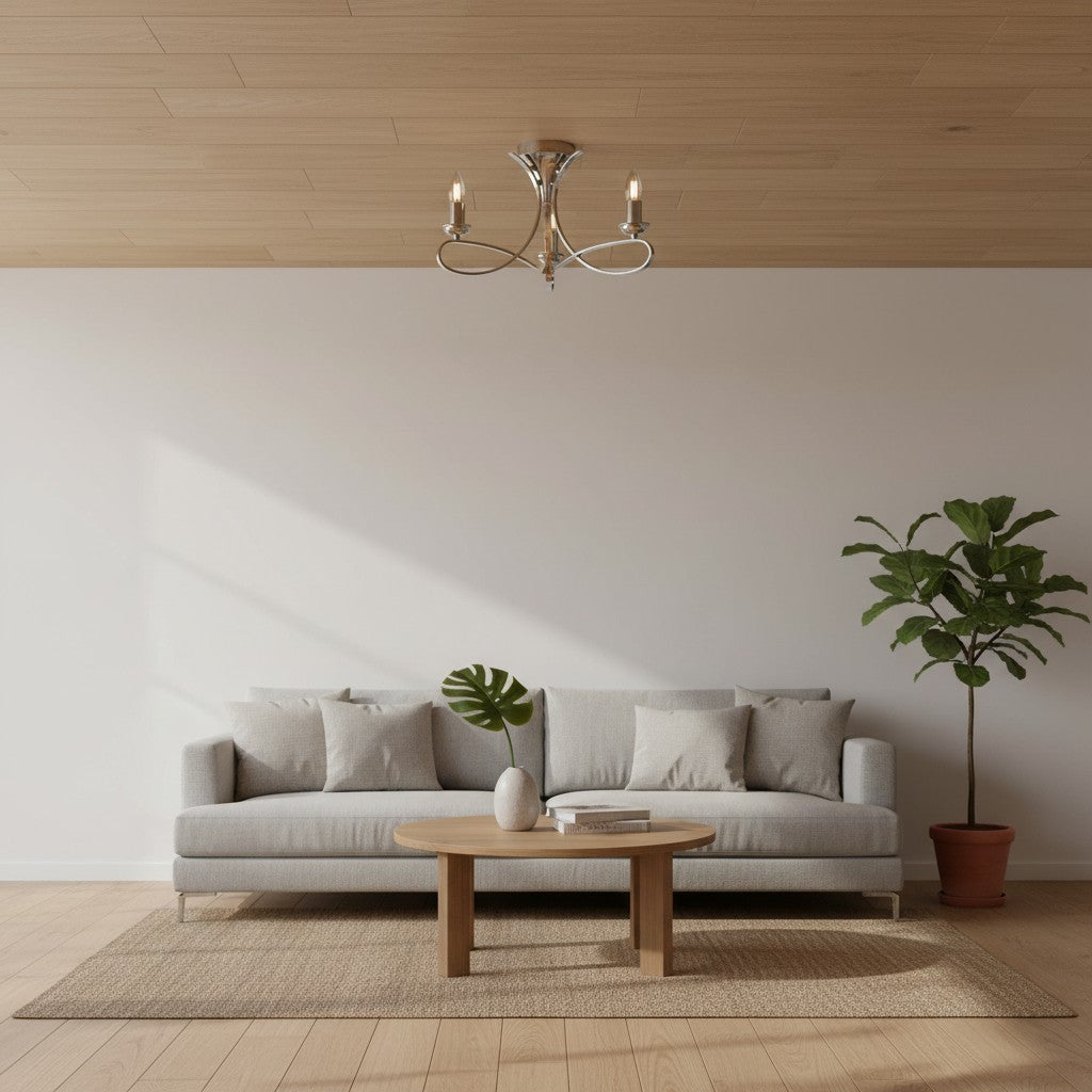 Foline 3-licht plafondlamp met zwaaiarmen - gepolijst nikkel semi-opbouw voor eetkamer of hal